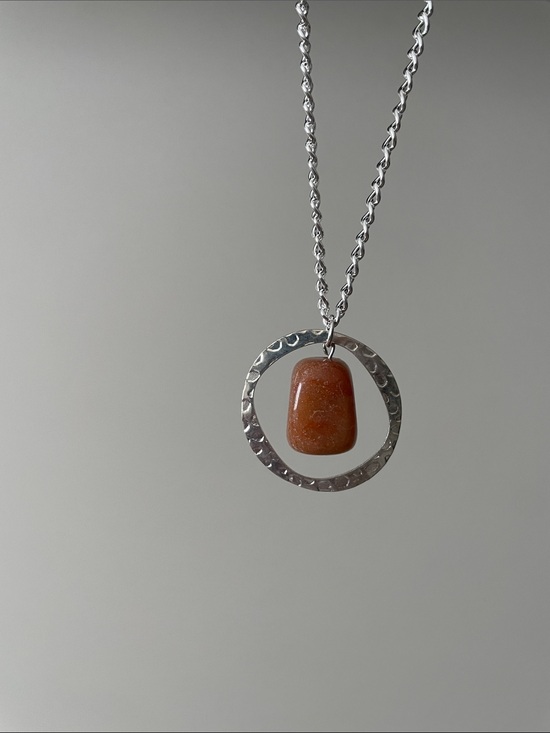 Handmade Jewelry - Hanging orange speckled rectangular stone necklace